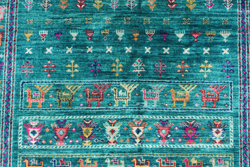 Afghan Gabbeh in Turquoise – Hand-Knotted Wool | 3x5