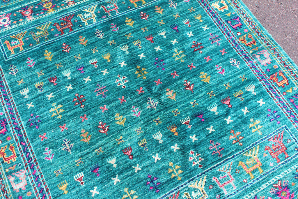 Afghan Gabbeh in Turquoise – Hand-Knotted Wool | 3x5