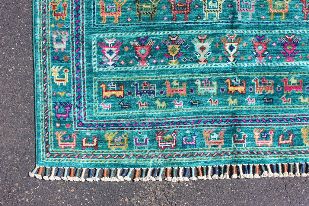 Afghan Gabbeh in Turquoise – Hand-Knotted Wool | 3x5