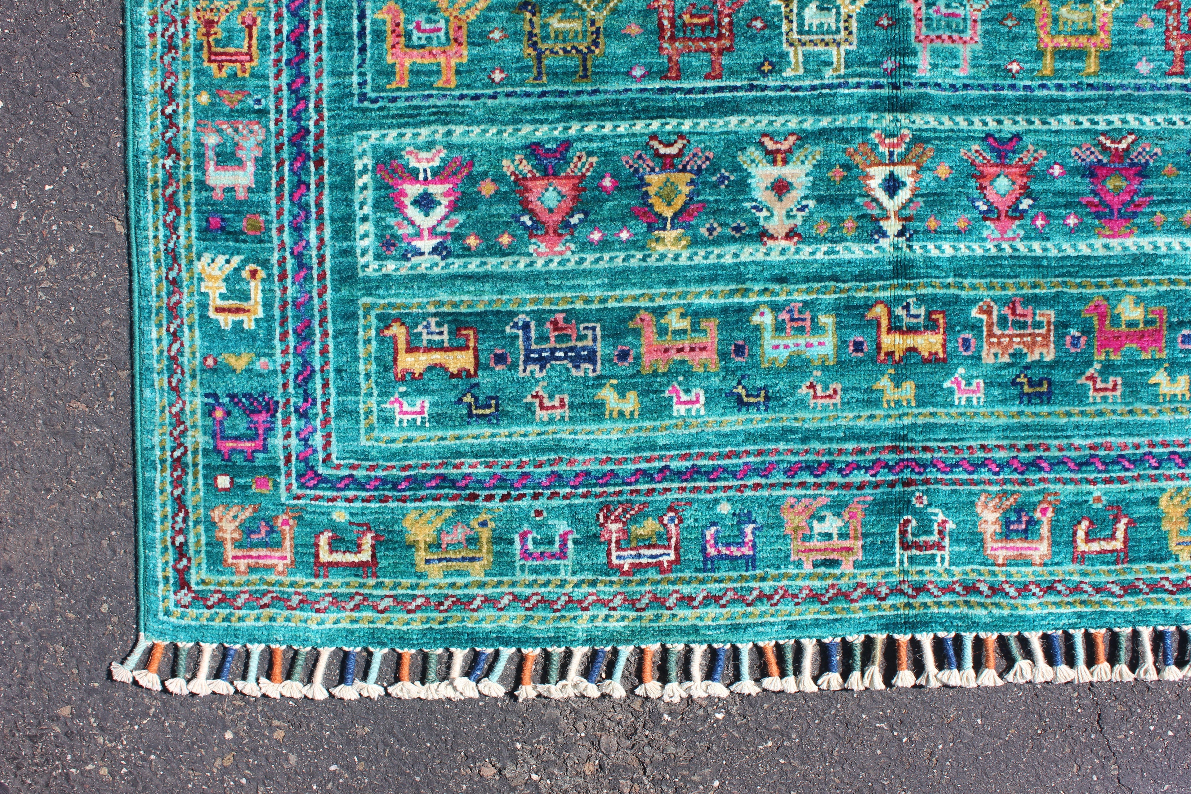 Afghan Gabbeh in Turquoise – Hand-Knotted Wool | 3x5