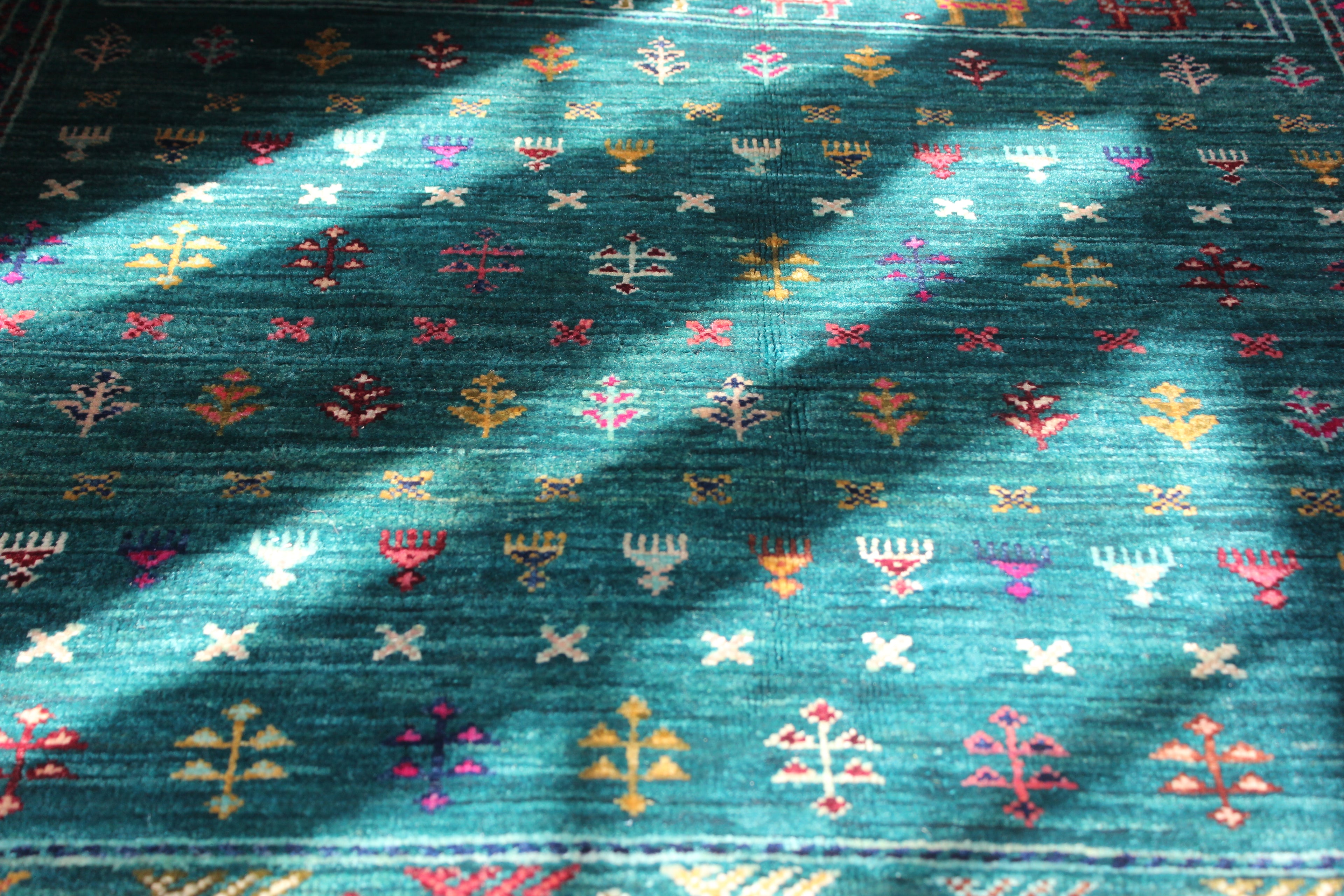 Afghan Gabbeh in Turquoise – Hand-Knotted Wool | 3x5