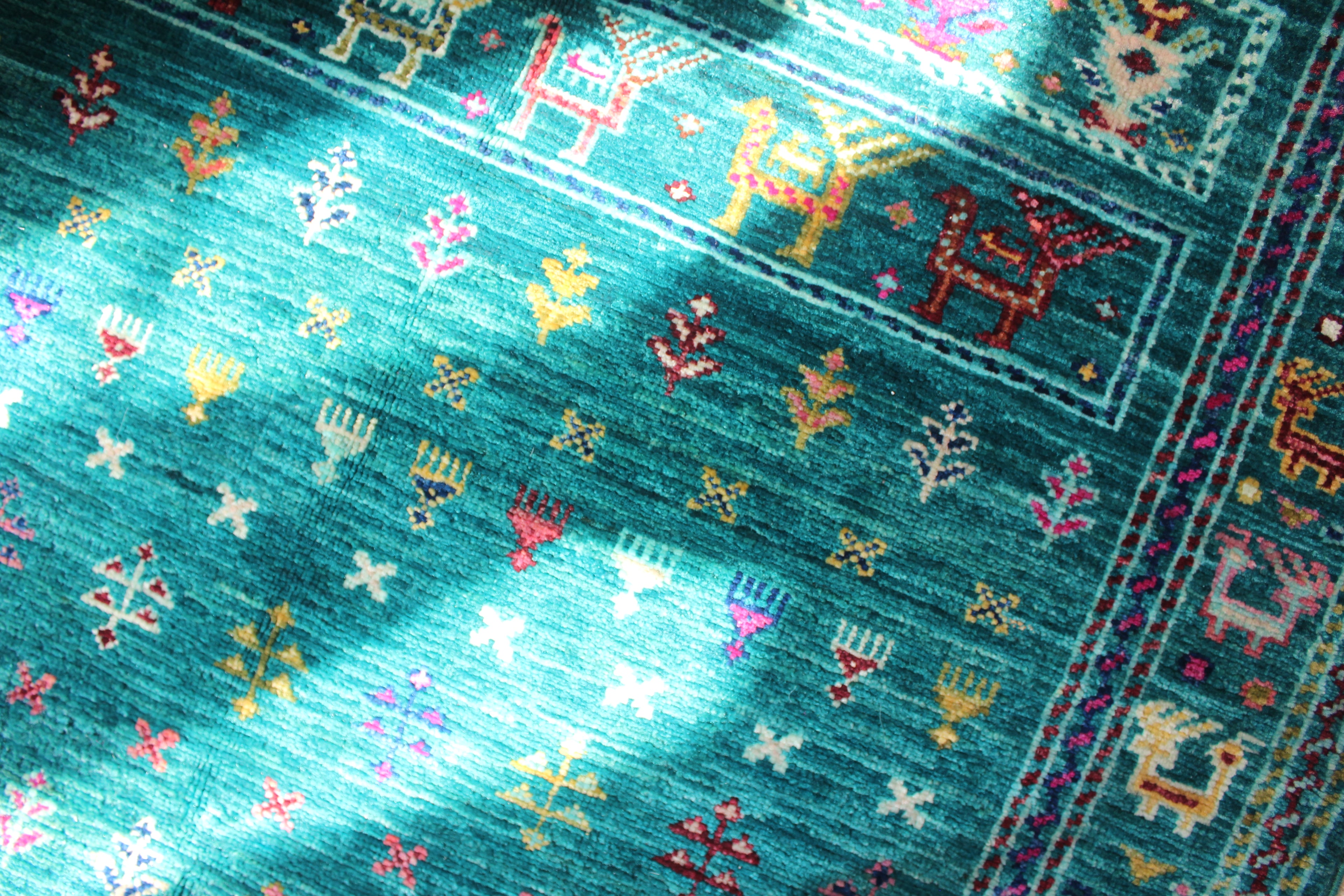 Afghan Gabbeh in Turquoise – Hand-Knotted Wool | 3x5