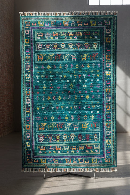Afghan Gabbeh in Turquoise – Hand-Knotted Wool | 3x5