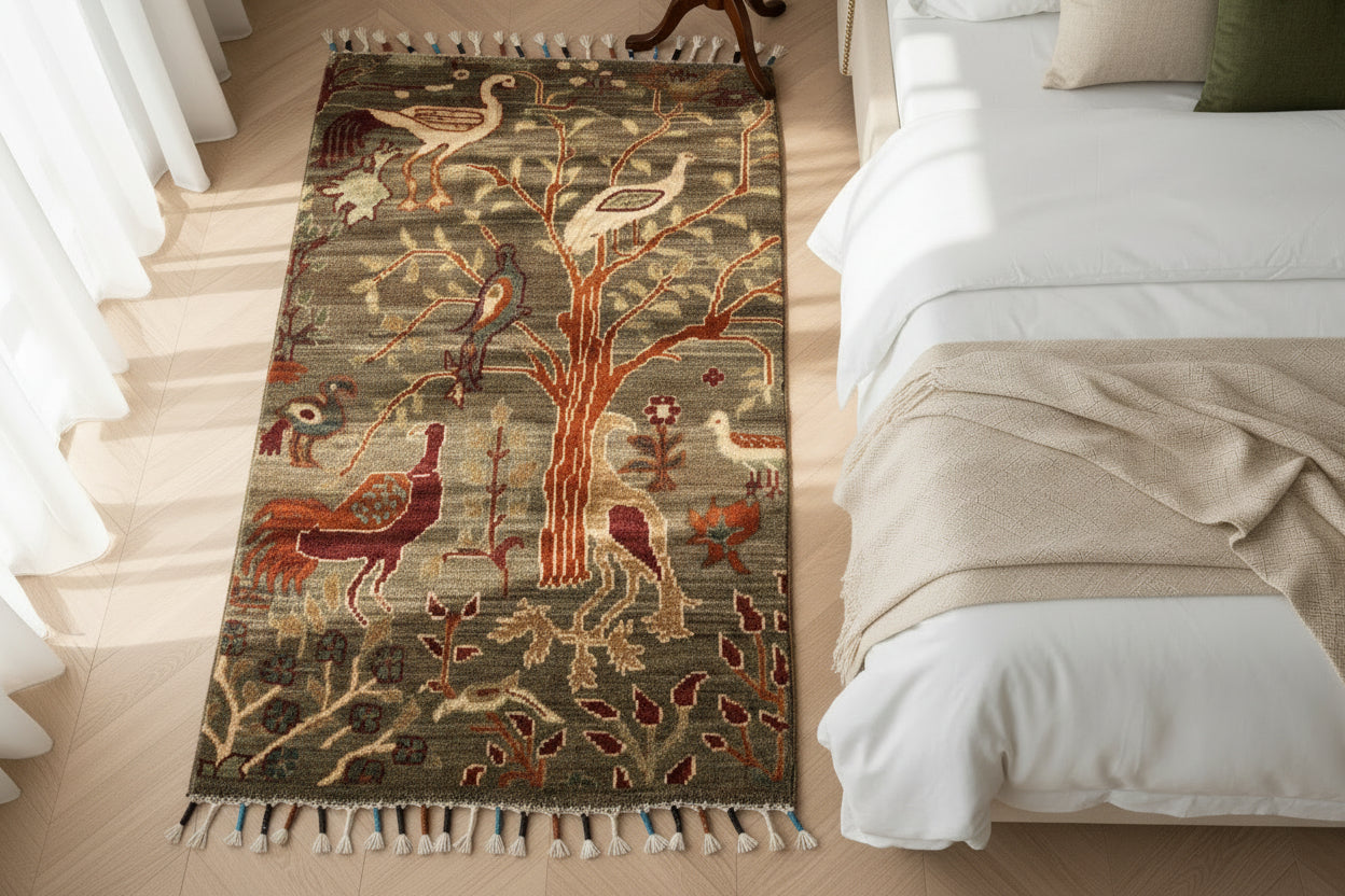 Afghan Chobi in Olive – Hand-Knotted Wool | 2x3