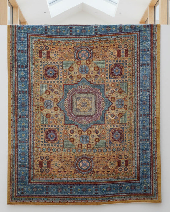 Grand Mamluk Revival in Gold & Azul – Hand-Knotted Wool | 9x12